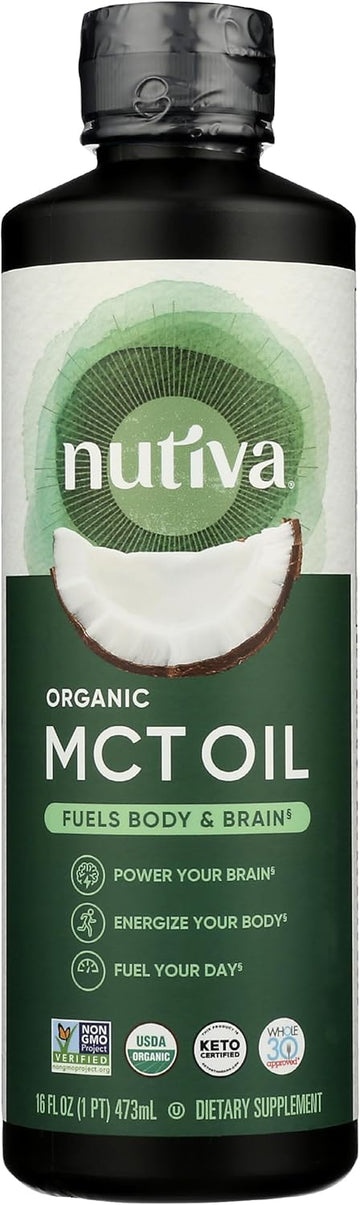Nutiva Organic Mct Oil, 16 Fl Oz, Unflavored For Keto Coffee, Non-Gmo Oil Made From Organic Coconuts, Keto Friendly, Best Mct Oil Wellness Ketosis Supplement, 14G Of C8 & C10 Per Serving