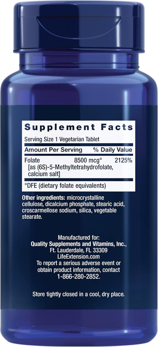 Life Extension High Potency Optimized Folate – L-Methylfolate – Folic Acid, 8500 Mcg Dfe – Heart & Brain Support, Healthy Homocysteine Levels – Gluten-Free, Non-Gmo, Vegetarian – 30 Tablets