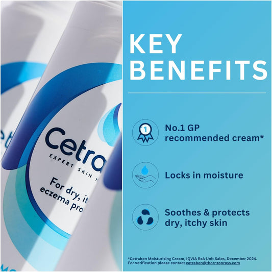 Cetraben Moisturising Cream, For Dry, Itchy, Sensitive & Eczema-Prone Skin, Soothe, Moisturise, Hydrate, & Protect, Dermatological Moisturiser, Daily Use On The Body, Fragrance Free, 1 X 200Ml
