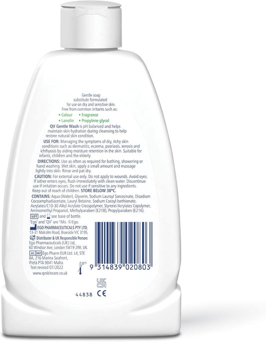 Qv Gentle Wash (250G) Body Wash For Dry, Sensitive Skin, Ph Balanced, Unscented, Soap Free Body Wash, Moisturising Soap Alternative That Lathers For Dry Skin, Eczema, Psoriasis, Dermatitis