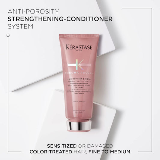 Kérastase Chroma Absolu, Strengthening & Fortifying Conditioner, For Sensitised Or Damaged Color-Treated Hair, Fine To Medium, Anti-Porosity, With Lactic Acid, Fondant Cica Chroma, 200Ml