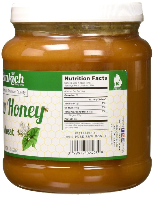 Stakich Buckwheat Antioxidant Raw Honey - Pure, Unprocessed, Unheated, Kosher (5 Pound)