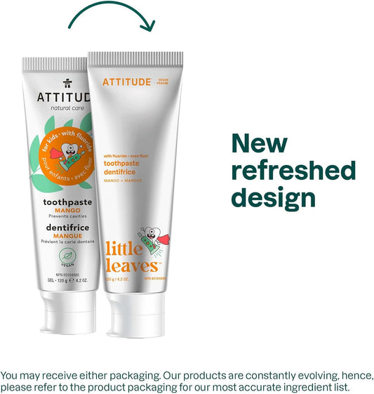 Attitude Toothpaste With Fluoride, Prevents Tooth Decay And Cavities, Vegan, Cruelty-Free And Sugar-Free, Mango, 4.2 Oz