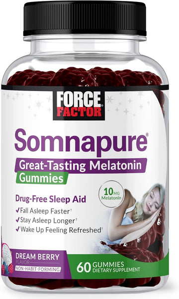 Force Factor Somnapure Gummies With Melatonin 10Mg, Melatonin Gummies, Dream Berry Flavor, 60 Gummies, Purple (Ffs-00849-Fg)