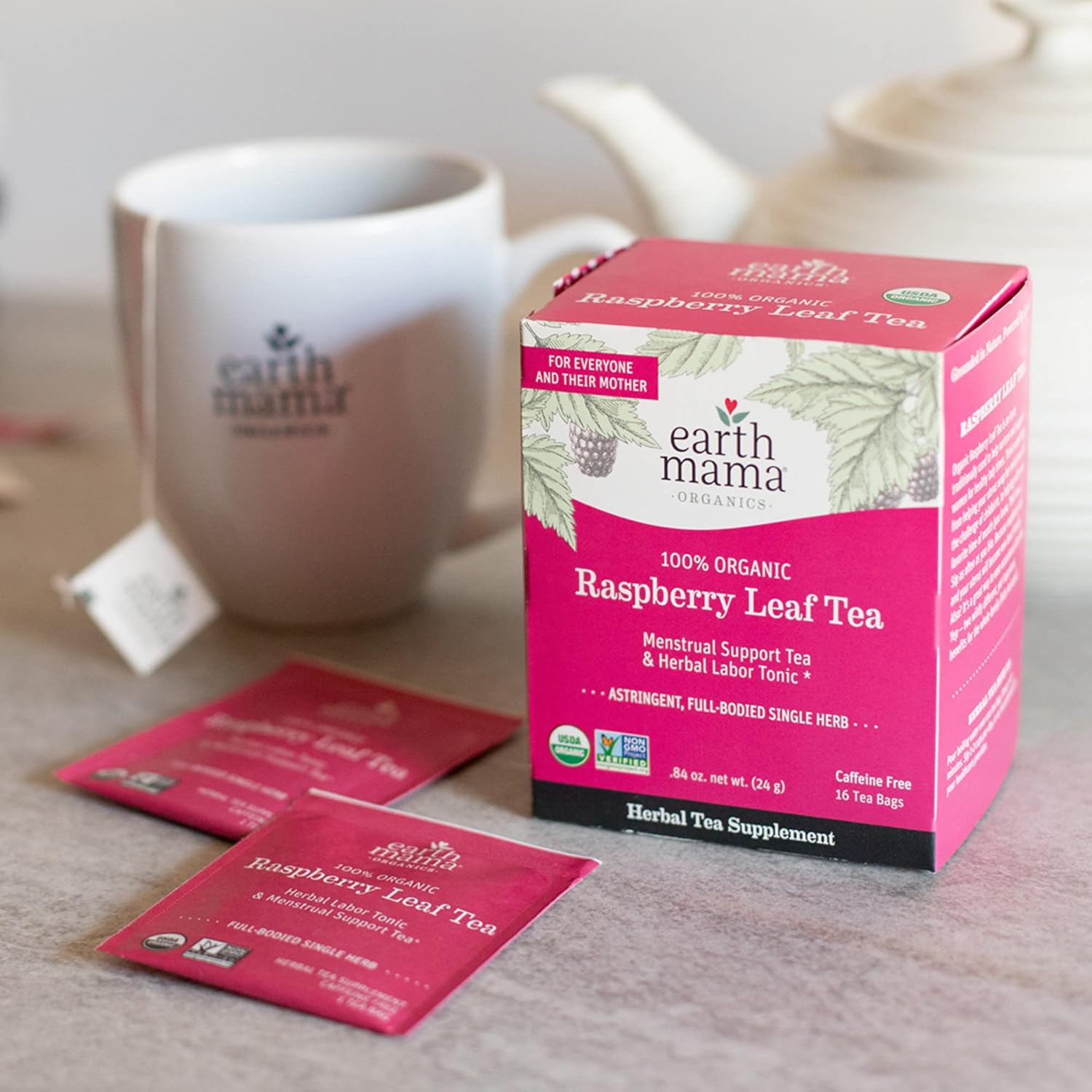 Earth Mama Organic Raspberry Leaf Tea Bags | Labor Tonic & Menstrual Support Herbal Tea, Red Raspberry Leaf Tea For Pregnancy & Postpartum Care Recovery, Caffeine Free Tea, Non Gmo, (16 Teabags)