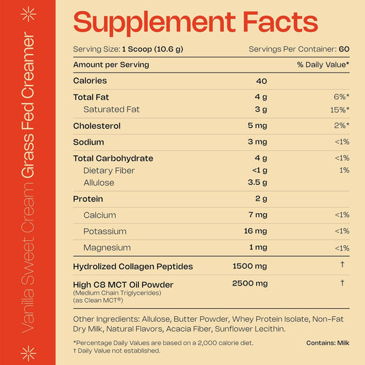 Levelup Creamer, With Energizing Mct Oil And Collagen Peptides, Keto Coffee Creamer, Supports Natural Energy & Ketone Production - Vanilla Sweet Cream, 22.5 Oz