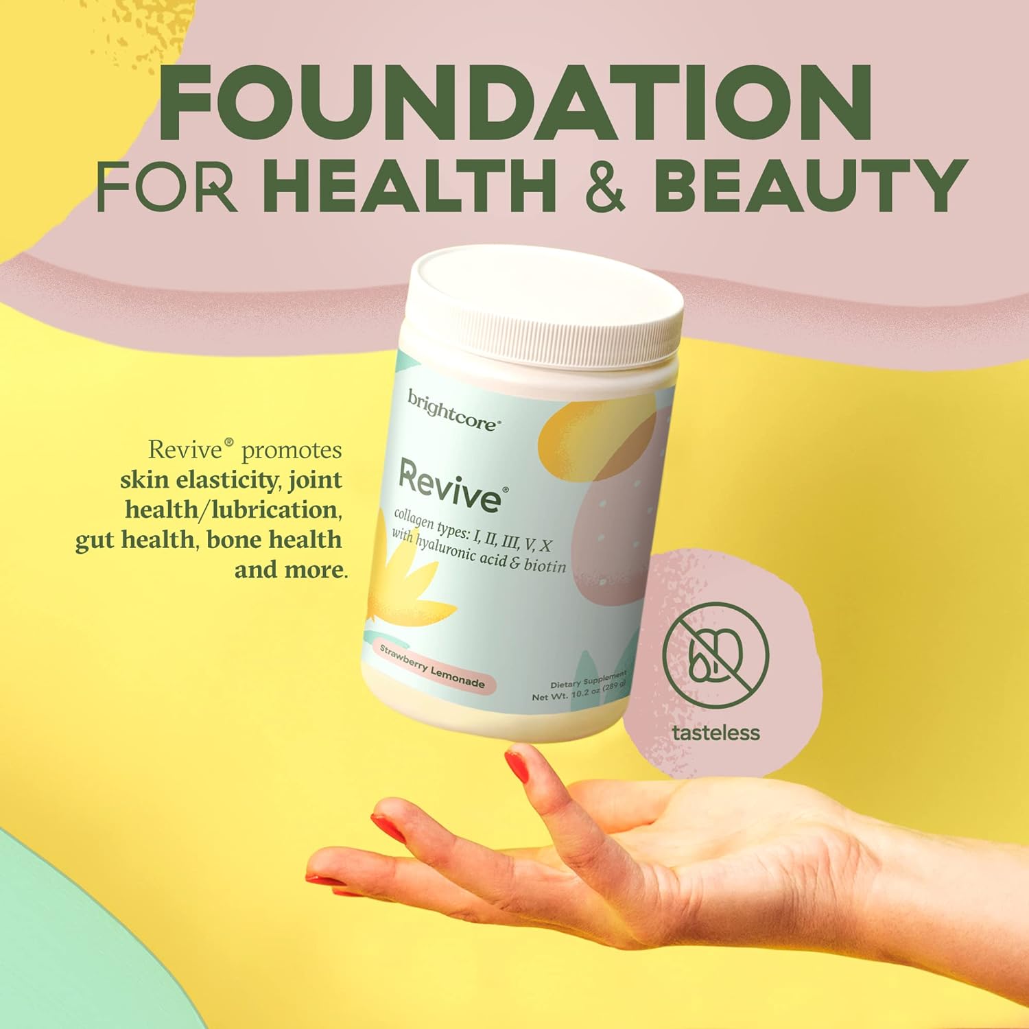 Brightcore Nutrition Revive Multi Collagen Protein Powder with Vitamin C and Hyaluronic Acid, Non-GMO, Gluten-Free Collagen Powder for Women and Men, Strawberry Lemonade Flavor, 30 Servings : Health & Household