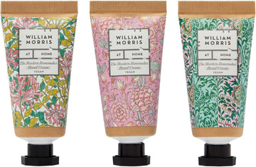 William Morris At Home Hand Creams 3 X 30 Ml, 3 Fresh Fragrances, Shea Butter And Jojoba Oil, Beauty Gift For Her, Travel Size Hand Moisturisers, Cruelty And Vegan Friendly