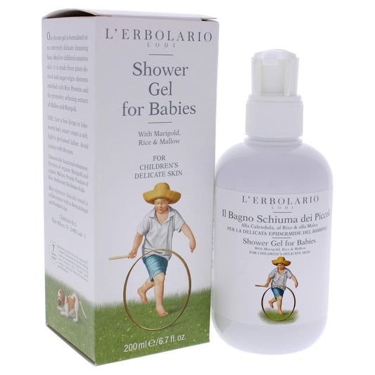 L'Erbolario Shower Gel For Babies - Extremely Delicate Cleansing Base - Ideal For Children’S Sensitive Skin - Enriched With Rice Proteins - Made With Protective And Softening Extracts - 6.7 Oz