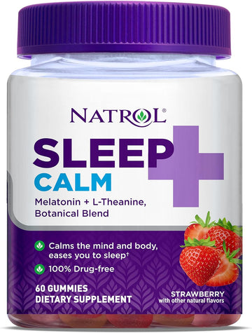 Natrol Sleep+ Calm, Drug Free Sleep Aid Supplement, Calm An Active Mind, Ease To Sleep, 60 Strawberry Avored Gummies