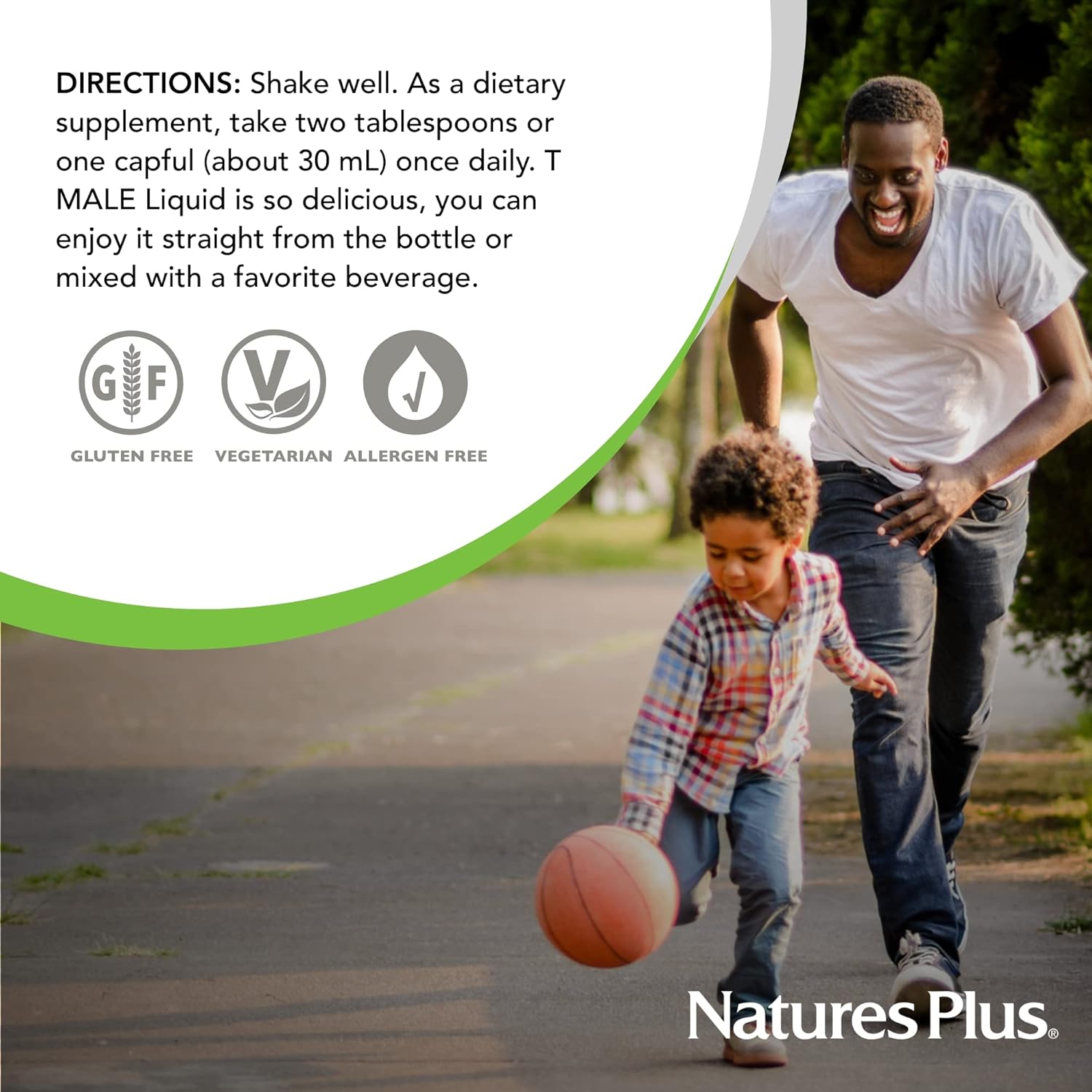 Natures Plus T Male Liquid - 8 Fl Oz - Mixed Berry Flavor - Promotes Muscle Gain & Stamina - Vegetarian, Gluten Free - 8 Servings