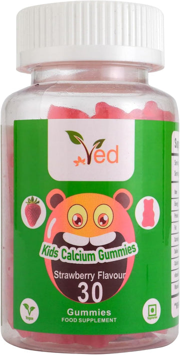 Calcium Gummies Kids,15 Day Supply, Natural Strawberry Flavour, 30 Chewable Vegan Gummies, Vegetarian Friendly, Energy & Immune System, Kids Calcium Gummies, Gmo & Gluten Free