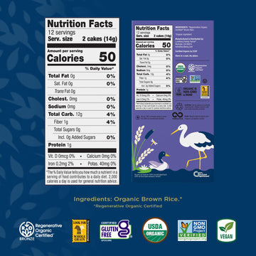 Lundberg Thin Brown Rice Cakes, Salt-Free, 6-Pack β Regenerative Organic Certified, Healthy Snacks, Vegan, 6 Oz Ea