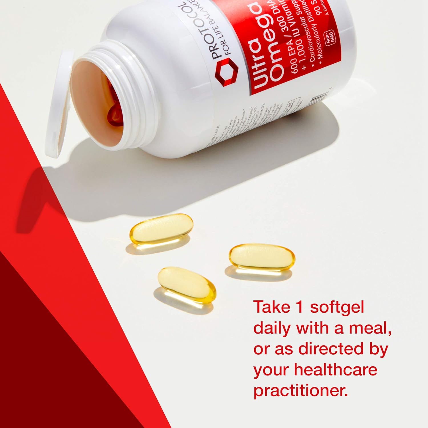 Protocol Ultra Omega 3-D - 600mg EPA, 300mg DHA & 1,000 IU Vitamin D3 - Fish Oil for Brain Support, Heart & Nervous System Health* - EPA DHA Omega Supplement - Non-GMO & Halal - 90 Softgels