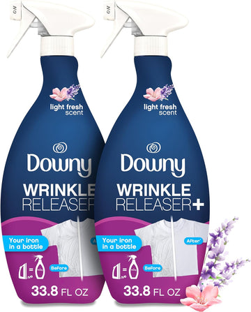 Downy Wrinkle Releaser Spray, All In One Formula, Removes Wrinkles, Static And Odor Eliminator, Light Fresh Scent, 33.8 Fl Oz, Pack Of 2 (Packaging May Vary)
