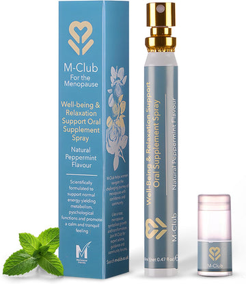 M-Club Wellbeing & Relaxation Oral Supplement Spray 14Ml – Fast-Absorbing B Vitamins & Magnesium, Menopause, Energy & Mood – Vegan, Non-Gmo, No Additives, Peppermint Flavour - 30-Day Supply
