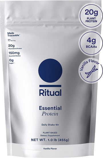 Ritual 18+ Vegan Protein Powder With Bcaa: 20G Organic Pea Protein From Regenerative Farms In Usa, Gluten Free, Plant Based, Sugar Free, Dairy Free, Hand-Crafted Vanilla, 1 Pound