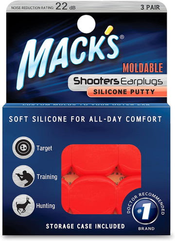 Mack'S Shooters Moldable Silicone Putty Ear Plugs, Orange, 3 Pair