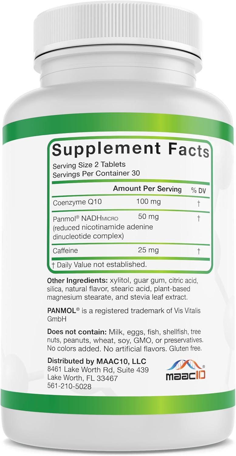 Maac10 Energy Chewable Tablets Caffiene + Nadh + Coq10 : Health & Household