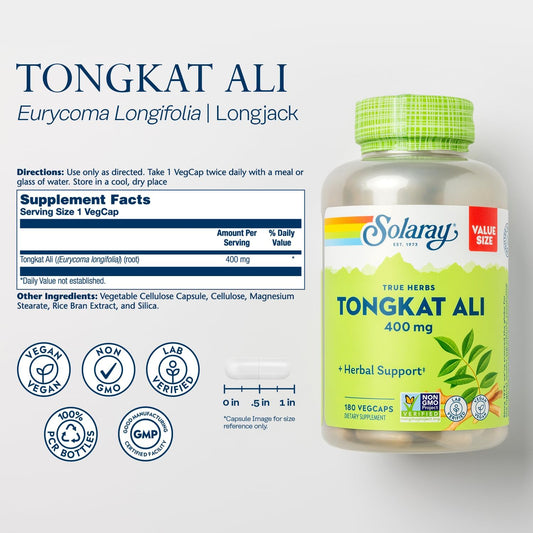 Solaray Tongkat Ali 400 Mg, Longjack Tongkat Ali Supplement For Men, Increase Performance, Support Lean Muscle Growth, N