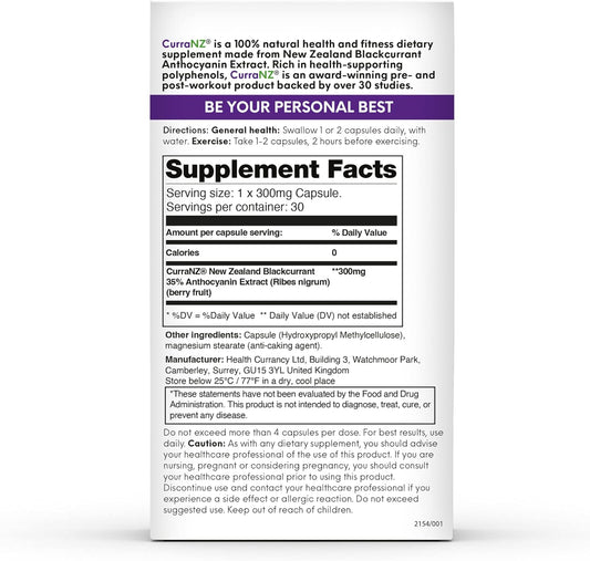 Curranz New Zealand Blackcurrant Extract Sports Nutrition Capsules Muscle Recovery Endurance Performance Pre Post Workout (30 Capsules)