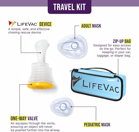 Lifevac Home & Pink Travel Kit Combo - Portable Suction Rescue Device, First Aid Kit For Kids And Adults, Portable Airway Suction Device For Children And Adults