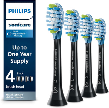 Philips Sonicare Genuine C3 Premium Plaque Control Toothbrush Heads, One Year Supply, 4 Brush Heads, Black, Hx9044/95