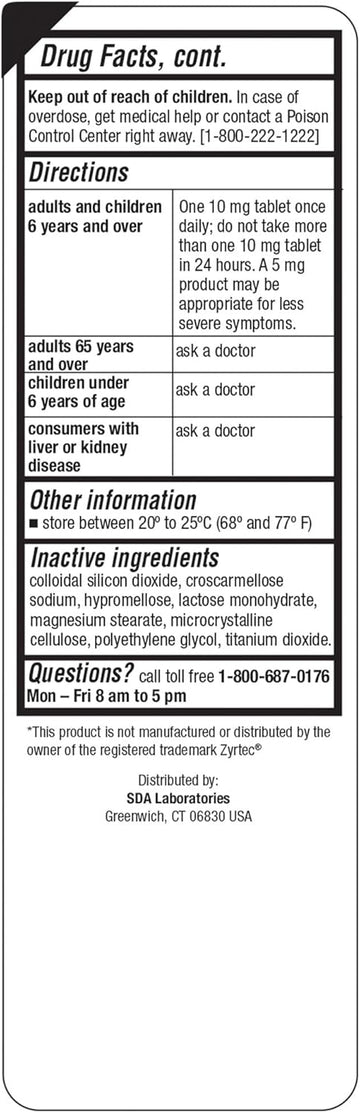 Sda Laboratories All Day 24-Hour Allergy Medicine 100 Count Antihistamine For Allergies, Pollen, Hay Fever, Dry, Itchy Eyes | Cetirizine Hcl 10Mg Tablets