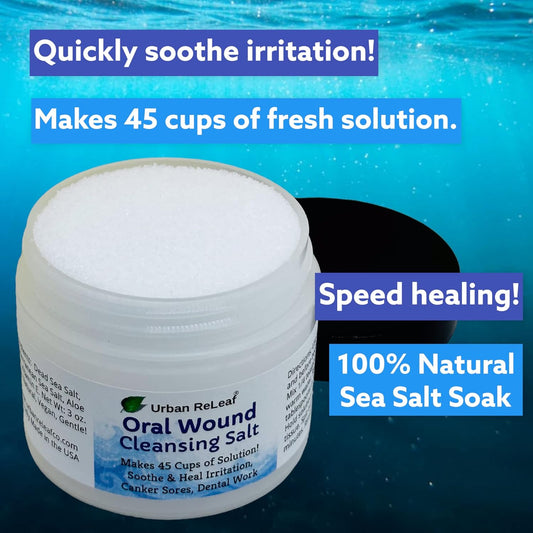 Urban Releaf Oral Wound Cleansing Salt ! Makes 45 Cups Of Soothing Solution. Fast Relief From Irritation, Dental Work. 100% Natural, Braces, Mouth, Gum, Canker Sores, Dentures. Made In Usa Fresh!