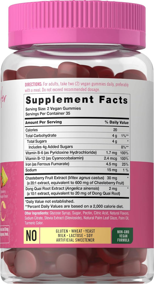 Carlyle Pms Hormone Balance Supplement | 70 Gummies | Vitamin Complex For Women | With Iron | Vegan, Non-Gmo, Gluten Free | For Her