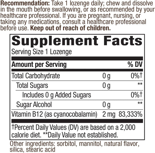 Nature'S Way Vitamin B12 Lozenge, 2,000 Mcg Per Serving, 100 Count