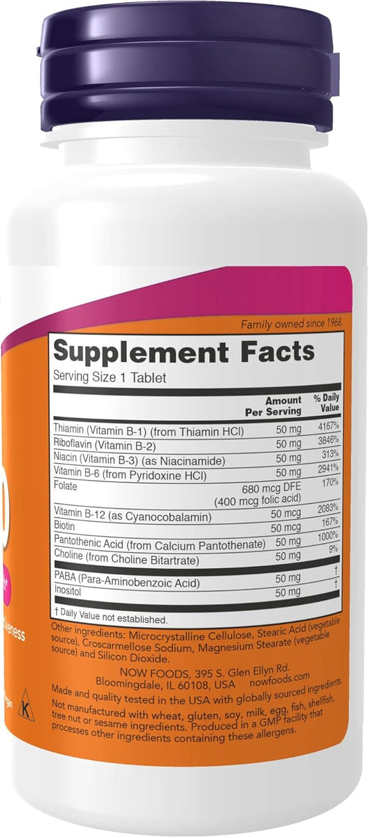 NOW Supplements, Vitamin B-50 mg, Energy Production*, Nervous System Health*, 100 Tablets