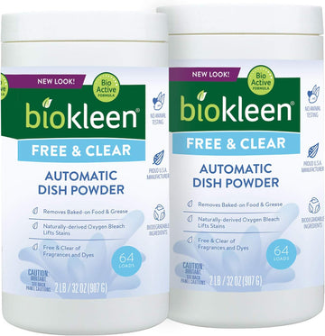 Biokleen Free & Clear Dishwashing Detergent Powder- 128 Loads - Concentrated, Phosphate & Chlorine Free, Eco-Friendly, No Artificial Fragrance, Colors Or Preservatives