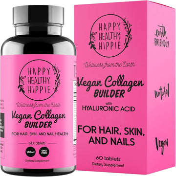 Vegan Collagen Builder W/ Hyaluronic Acid β Hair Skin And Nails Vitamins For Youthful Glow | Keratin & Elastin Booster | Bones, Cartilage, Tendons | Vitamin A, L-Lysine | Vegetarian | Non-Gmo, 60 Ct