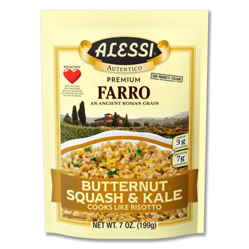 Alessi Autentico, Premium Seasoned Roman Grain Farro, Cooks Like Risotto, Heart Healthy, Easy To Prepare, 7Oz (Butternut Squash & Kale, Pack Of 6)