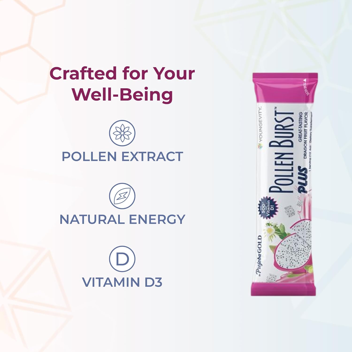 Buy Youngevity Projoba Pollen Burst™ Dragon Fruit - Clean Natural Energy Supplement W/Green Tea, Pollen Extract, Glisodin® - Increase Focus, Brain Boost, Endurance, Mental Clarity (30 Sticks) On  Free Shipping On Qualified Orders