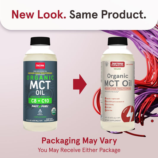 Jarrow Formulas Organic Mct Oil - 16 Fl Oz - Fast Fuel For Brain & Muscles - Caprylic (C8) + Capric Acid (C10) - Ketogenic Diet Friendly Supplement - Unflavored
