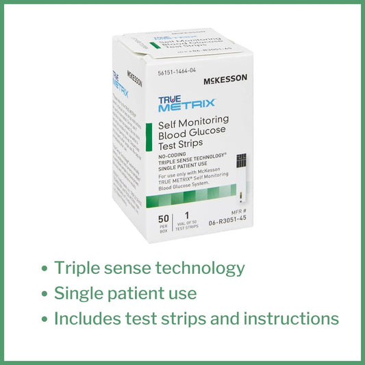 Mckesson True Metrix Self-Monitoring Blood Glucose Test Strips, 50 Strips, 24 Packs, 1200 Total