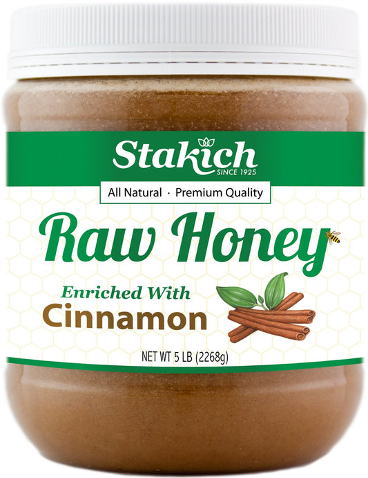 Stakich Cinnamon Enriched Raw Honey - Pure, Unprocessed, Unheated - 40 Ounce
