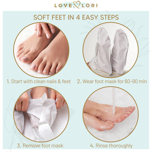 Love, Lori Foot Peeling Mask (3 Pack) - Baby Feet Foot Peel Mask - Foot Mask For Dry Cracked Feet - Foot Mask Socks For Rough Cracked Heels & Callus - Self Care Gifts For Women & Men - Spa Gifts