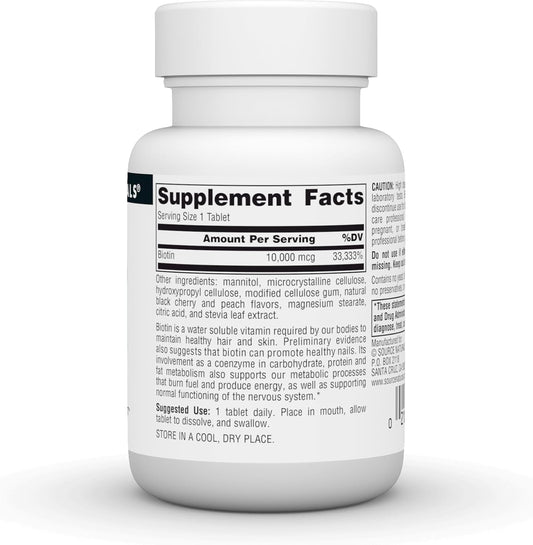 Source Naturals Biotin Fast Melt, Hair Skin And Nail Support*, 10,000 Mg - 60 Fast Melt Tablets