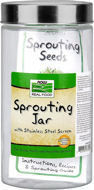 Now Foods, Sprouting Jar With Stainless Steel Screen, Designed For Legumes, Seeds And Grains Sprouting, 1 Jar