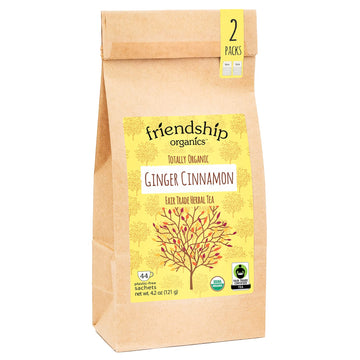 Friendship Organics Ginger Cinnamon Tea Bags, Organic And Fair Trade Herbal Tea 44 Count