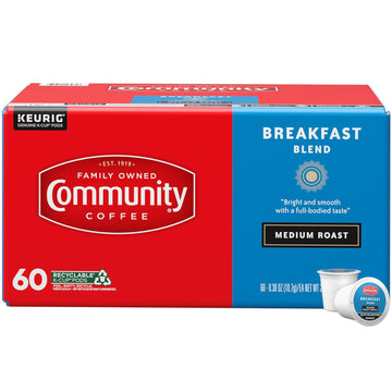 Community Coffee Breakfast Blend 60 Count Coffee Pods, Medium Roast, Compatible With Keurig 2.0 K-Cup Brewers, Box Of 60 Pods