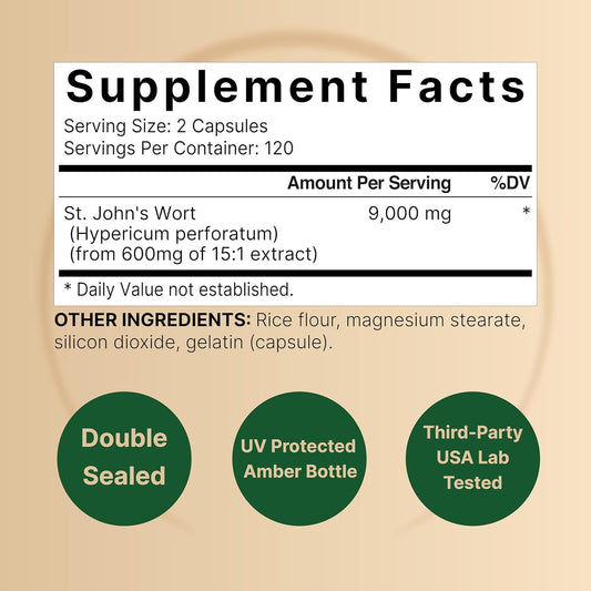 Naturebell St Johns Wort 9,000Mg Per Serving, 240 Capsules | 15:1 Herbal Extract, North American Harvest, Rich In Hypericin – Positive Mood Support Supplement – St. John’S Wort – Non-Gmo