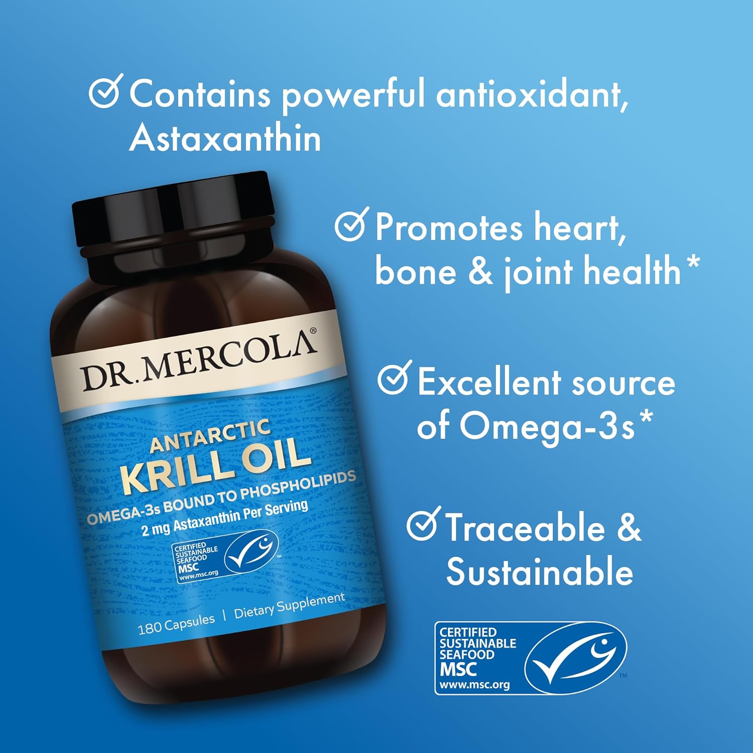 Dr. Mercola Antarctic Krill Oil, 90 Servings (180 Capsules), Dietary S