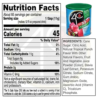4C Reduced Sugar Powdered Drink Mix Canisters, Iced Tea 3 Pack, 28 Quarts, Family Sized Canister, Thirst Quenching & Refreshing Flavors (Fruit Punch, 33.1 Ounce (Pack Of 3))