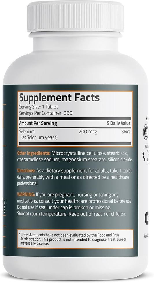 Bronson Selenium 200 Mcg Immune & Antioxidant Support Essential Mineral, 250 Vegetarian Tablets