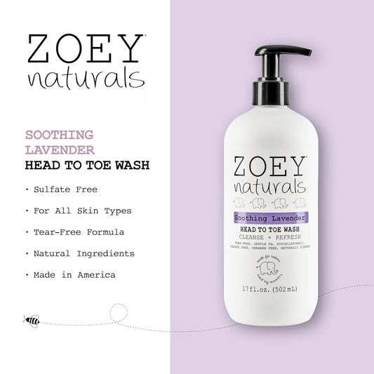 Zoey Naturals Fragrance-Free Head To Toe Baby & Toddler Wash β Tear-Free Body Wash And Shampoo With Gentle Ph For Sensitive Skin β 9.65 Oz