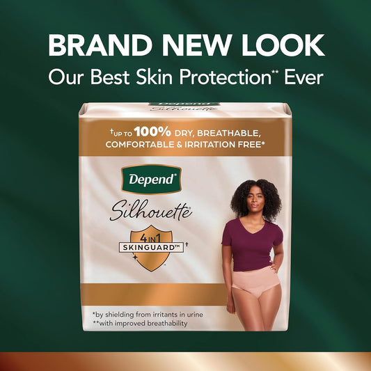 Depend Silhouette Adult Incontinence & Postpartum Underwear for Women, Maximum Absorbency, Small, Pink, 60 Count, Packaging May Vary